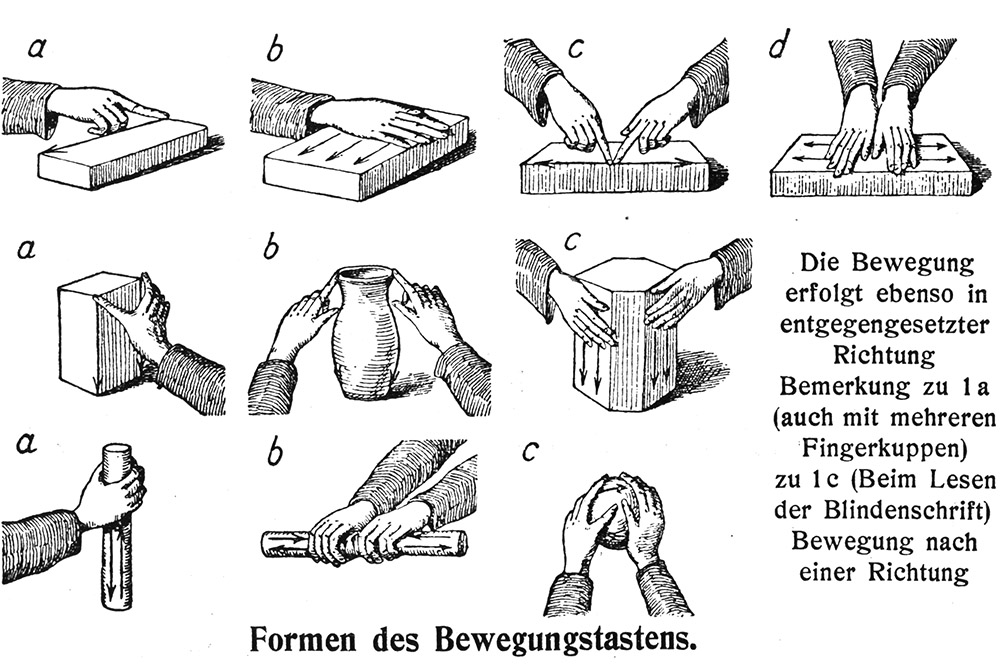 drawing of hands touching objects