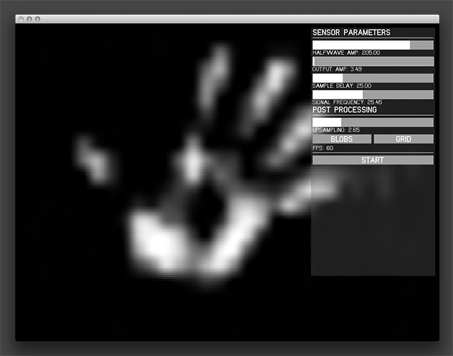 graphical user interface showing a spread hand and several sliders for tracking parameters